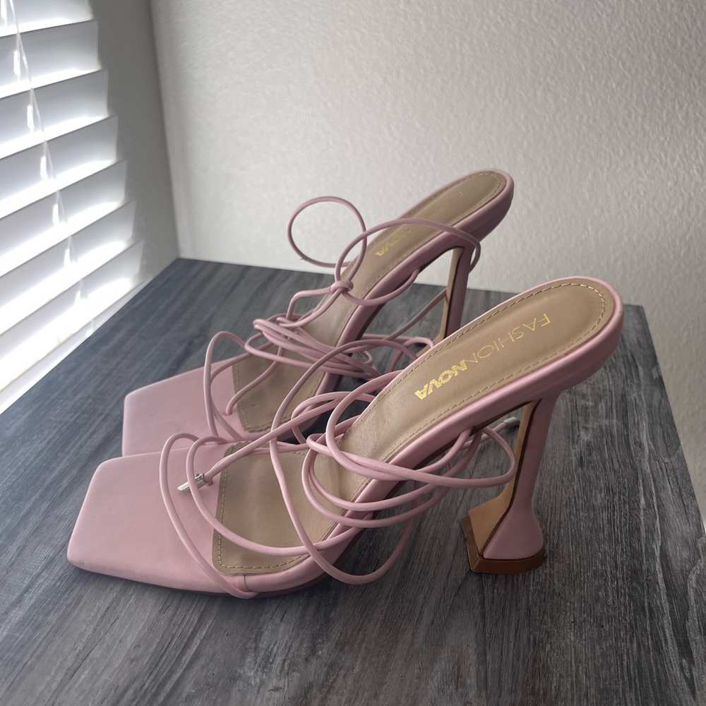 pink lace up heels